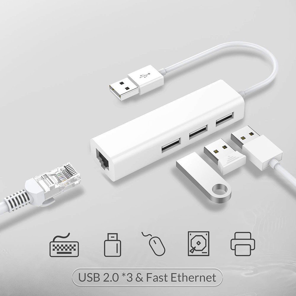 AUGUSTINA Durable Ethernet Adapter RTL8152 Networking USB 2.0 Hub Portable 3-Port with RJ45 USB 2.0 Network Hubs/Multicolor