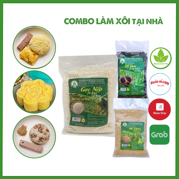 Combo xôi ngon tròn vị dẻo ngon thơm lừng - Gạo nếp Pì Pất - Đỗ xanh - Đỗ đen - Làm xôi tại gia tiết kiệm