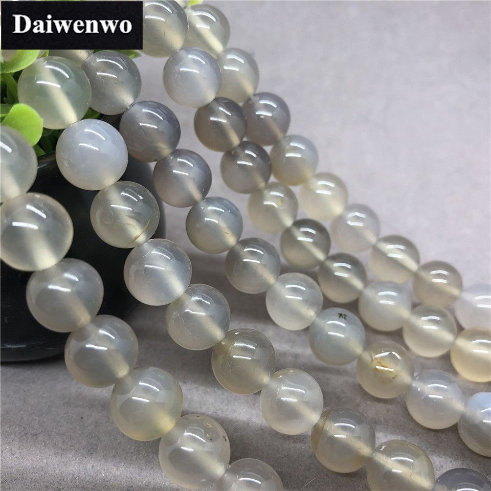 Chuỗi hạt màu xám khói 4-12mm hình tròn từ đá tự nhiên chuyên dụng làm vòng tay DIY