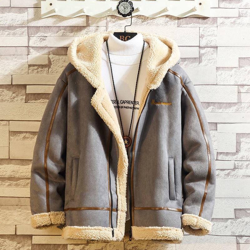 Áo Khoác hoodie Lông Cừu Lót Lông Cừu Dày Dặn Cỡ Lớn Dành Cho Nam Giới
