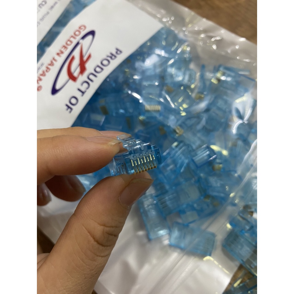 Hạt bấm dây mạng Golden Japan Cat5 Cat6 túi 100 hạt chính hãng