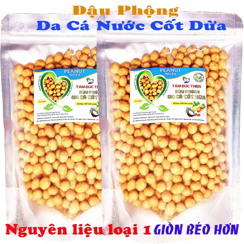 Combo 1KG Đậu Phộng Da Cá Nước Cốt Dừa Tâm Đức Thiện (2 Túi x 500GR) đồ ăn vặt