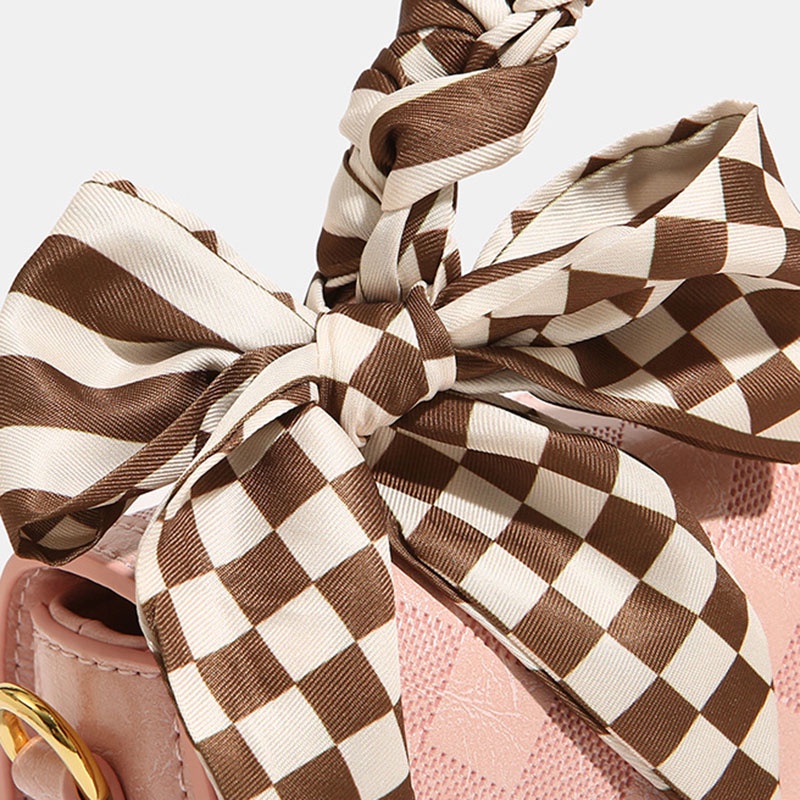 IELGY Niche Túi Xách Đeo Vai Hình Vuông Nhỏ Cầm Tay Họa Tiết Cỏ Bốn Lá Kẻ Sọc Caro