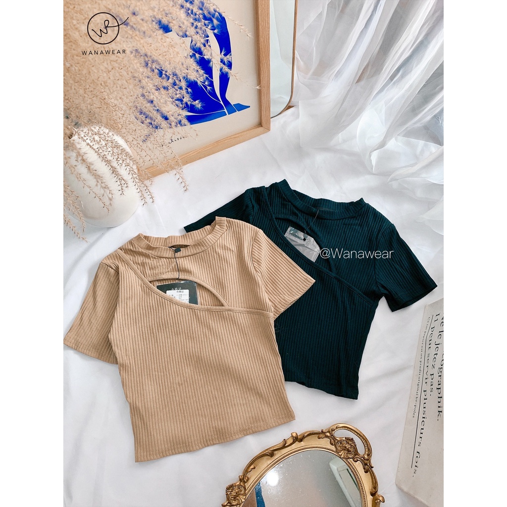 Áo thun croptop khoét ngực ôm body quyến rũ WANAWEAR áo phông cut out dáng ngắn