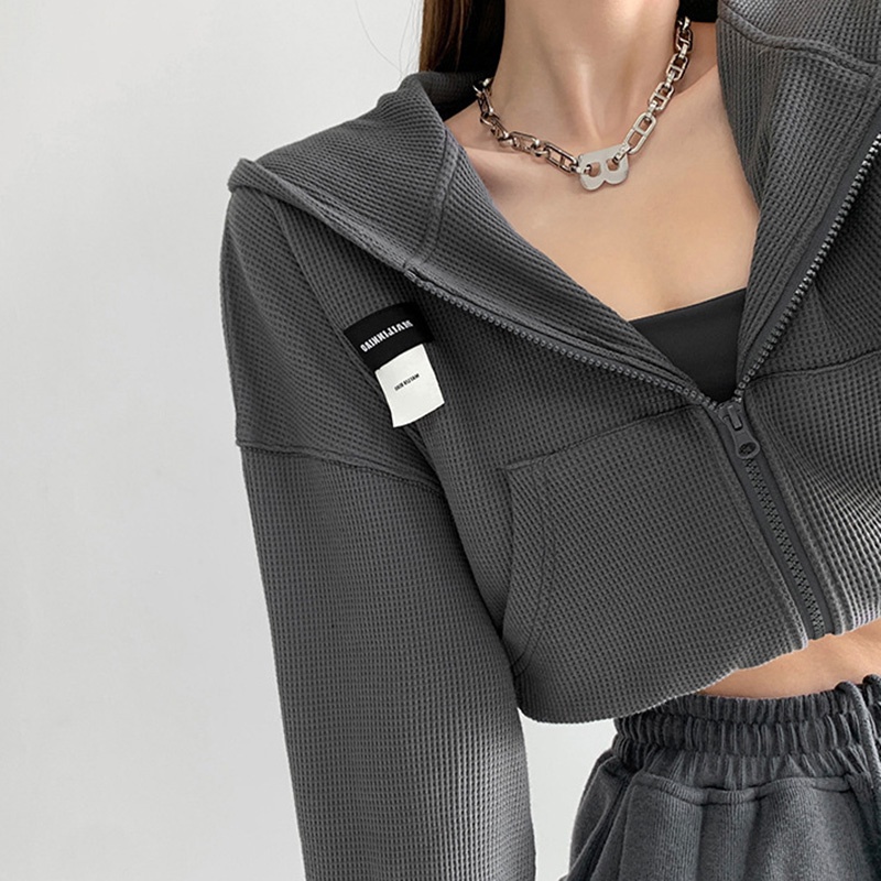 Áo sweater IELGY mũ trùm dáng rộng dài tay phong cách retro ngày thường cho nữ