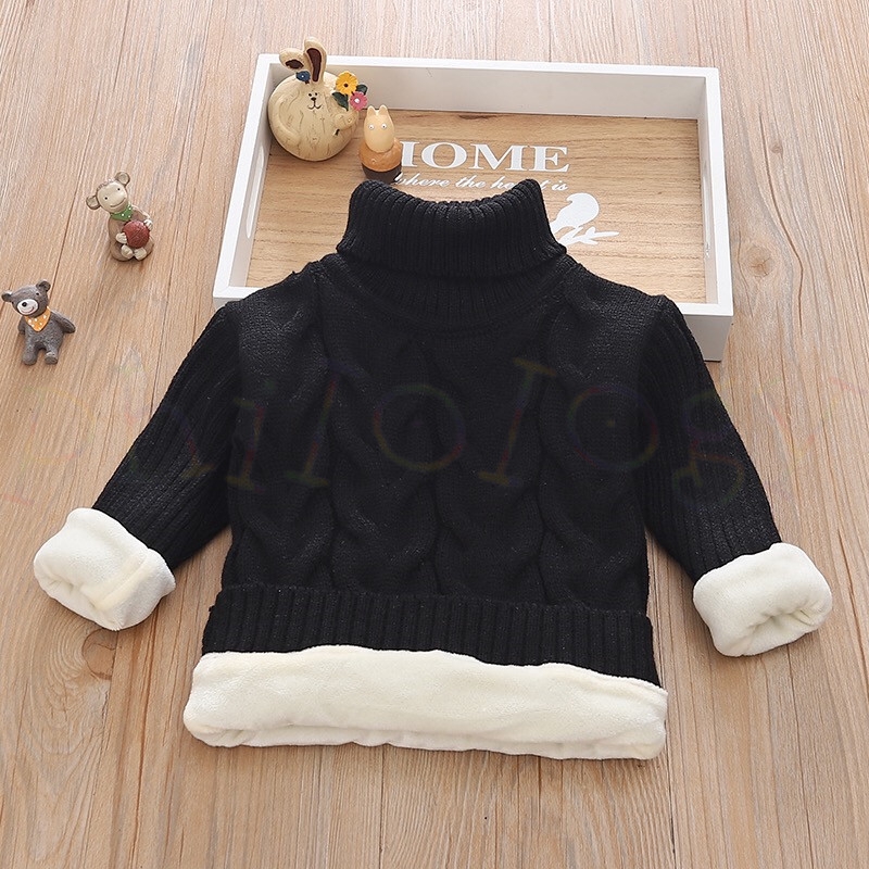 Áo sweater Cổ Lọ Lót Nhung Dày Dặn Thời Trang Cho Bé Trai Và Gái