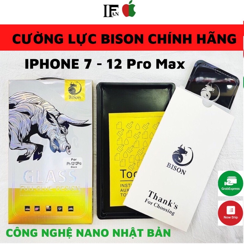 [ Chính Hãng ] Cường lực BISON cho iphone FULL màn iphone 6/ 7/ 8/ X/ Xs max/ 11/ 12
