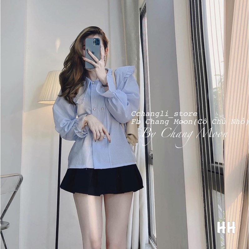 Áo Sơmi Cổ Bèo Tay Phồng Tiểu Thư Tay Bo Chun