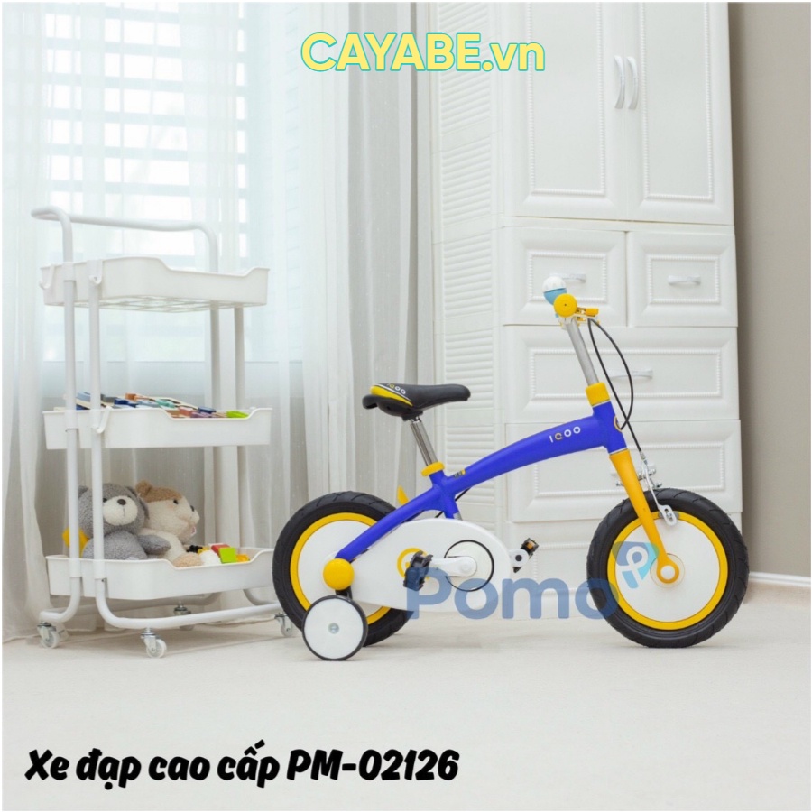 XE ĐẠP TRẺ EM IQOO CAO CẤP PM-02126 CHO BÉ TỪ 2 ĐẾN 7 TUỔI màu VÀNG