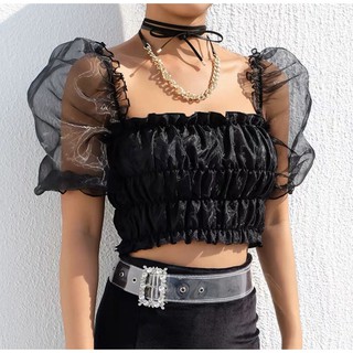 Áo croptop phối voan kiếng siêu hot