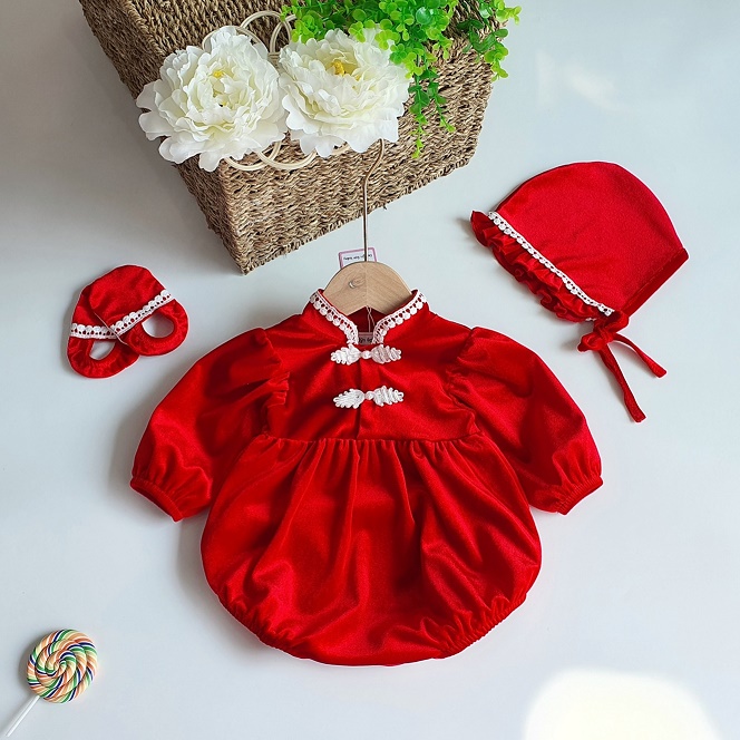 Bodysuit cho bé gái sơ sinh kèm nón và tất cho bé MINTSCLOSET Mint's Closet màu đỏ size 0 1 2 tuổi - BS6039 - BS6099