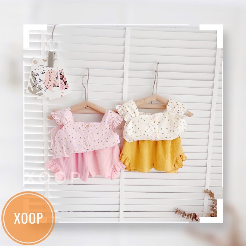 (8-20kg)Bộ cánh tiên quần túi hoa nhí chạy bèo 2 màu cho bé gái