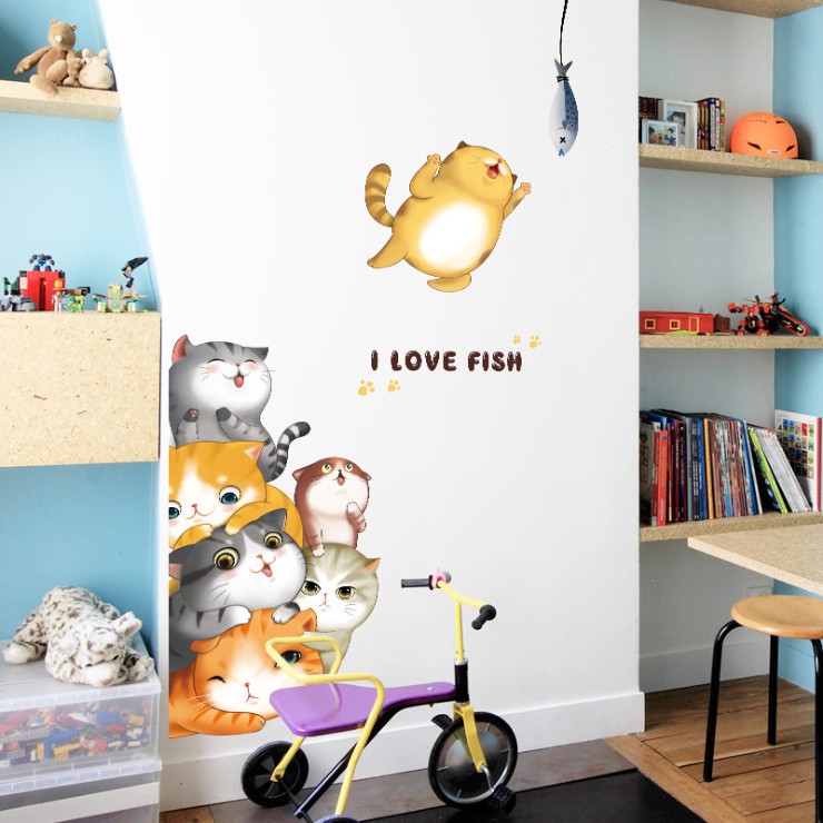 [RẺ VÔ ĐỊCH] Decal dán tường Mèo con dễ thương I love Fish AmyShop