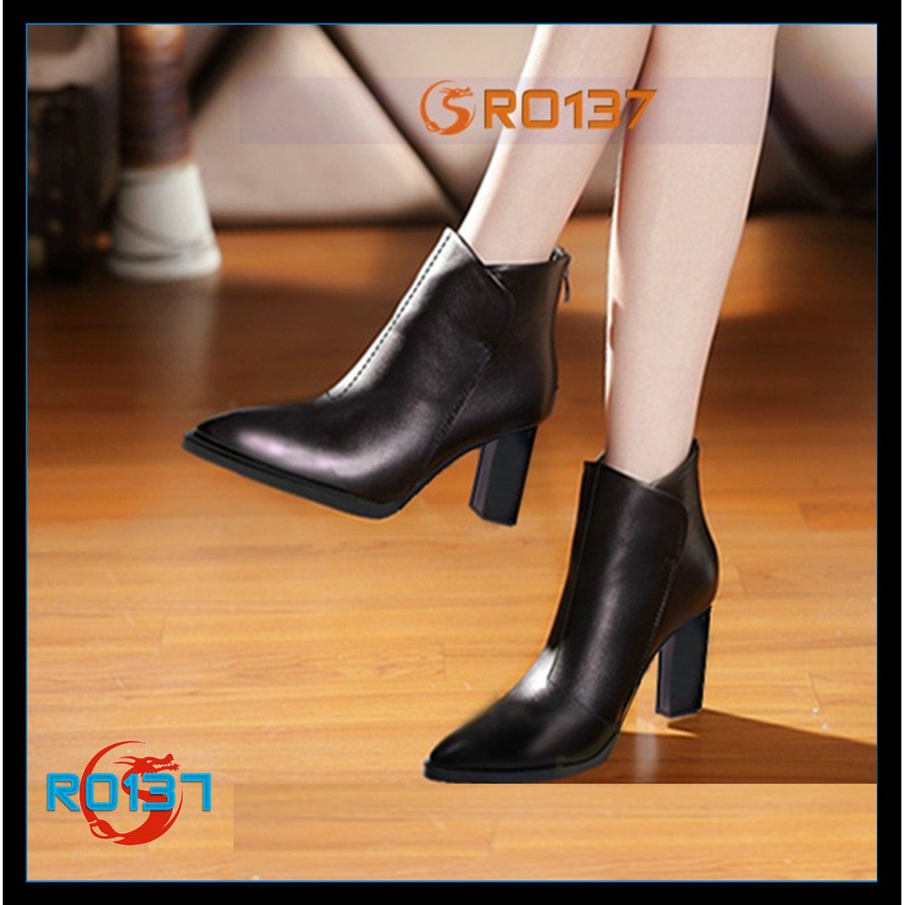 Giày boot nữ cổ thấp đế vuông 7cm màu đen hàng hiệu rosata ro137