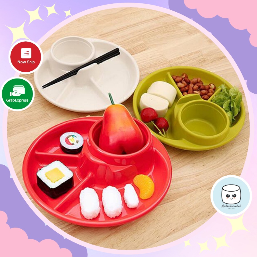 Khay ăn 3 ngăn cho bé có kèm khay để cốc, thìa dĩa Nhật Bản