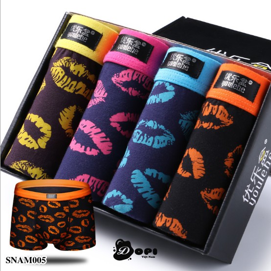 FREE SHIP_ Hộp 4 quần sịp đùi boxer nam họa tiết độc đáo