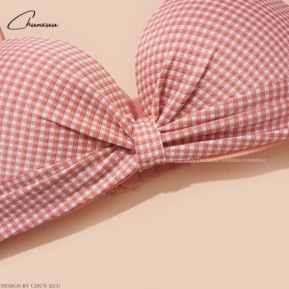 Áo lót nữ thiết kế kẻ caro trẻ trung đệm vừa không gọng nâng ngực gợi cảm có lỗ thông hơi ChunXuu- AV44