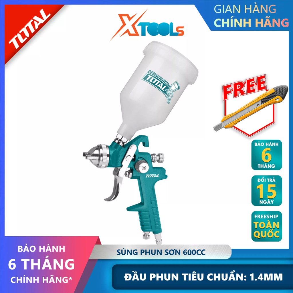 Súng phun sơn TOTAL TAT10601 dụng cụ phun sơn 1.4mm, Chiều rộng bình 180-250mm, 600cc, 4.2-7.1cfm(119-200l/min) [XTOOLs]