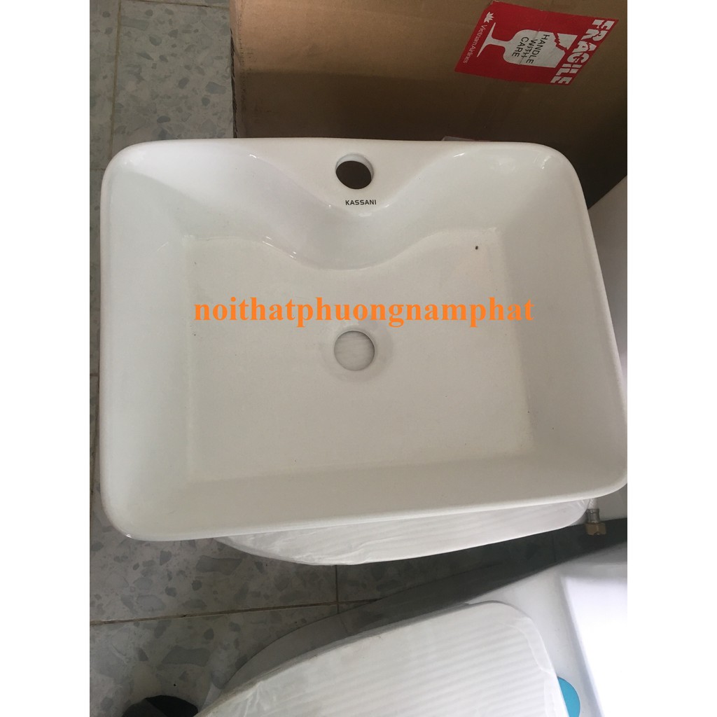 Bộ Chậu Rửa Mặt Lavabo Đặt Bàn Đá Hàng Kassani 8816 Nhập Thái Lan Men NANO LOẠI 1 la vuông đặt bàn