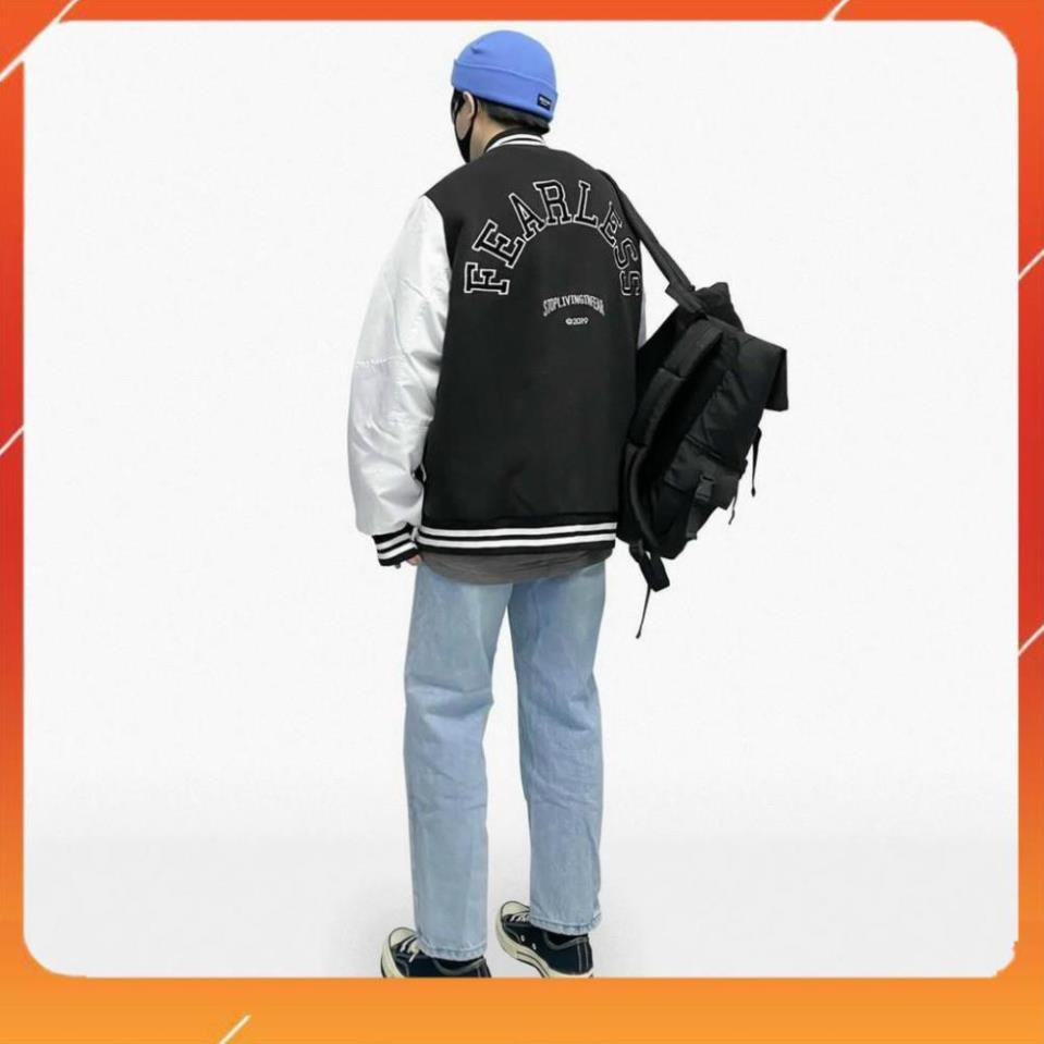 Áo Khoác Dù VARSITY JACKET F Đen Trắng Form Rộngcực phong cách