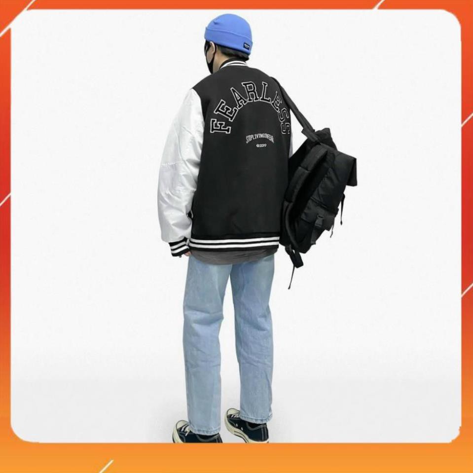 [ HOTTREND ] Áo Khoác Dù VARSITY JACKET F Đen Trắng - Có Form Rộng <68kg - Tặng Giấy Thơm - VivaClo