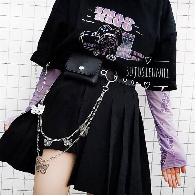 Lẻ dây xích đôi đeo quần hình bướm-chain váy, có thể đeo kèm thắt lưng