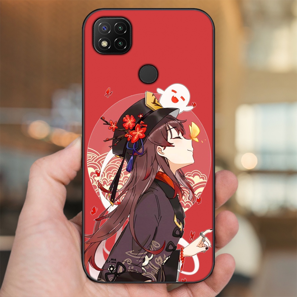 Ốp lưng Xiaomi Redmi 9C viền đen in hình Hutao Genshin Impact