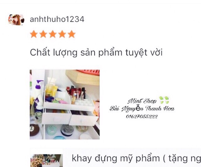 (Tặng kèm lọ đựng cọ) Kệ mỹ phẩm 3 tầng trắng