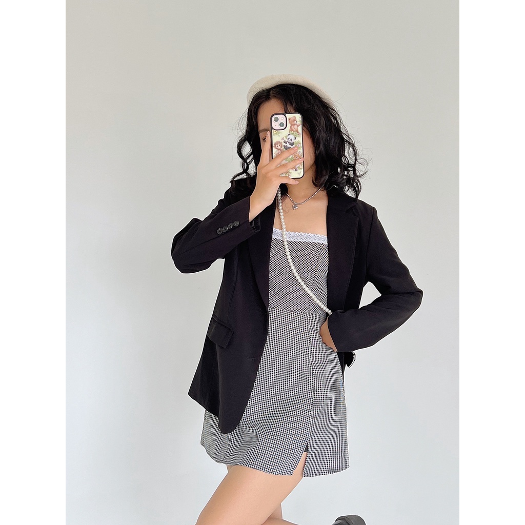 Váy hai dây ôm kẻ caro phối ren Naked by V - Chasey Dress