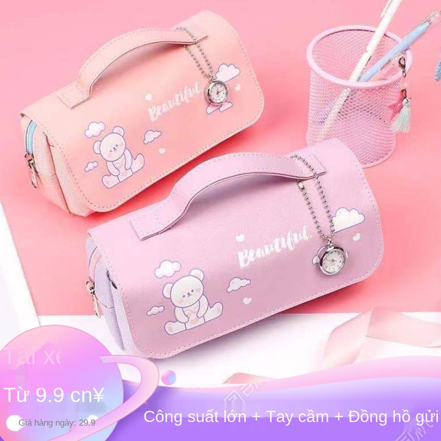 Hộp văn phòng phẩm nữ bút chì dễ thương Hàn Quốc đựng đơn giản dung lượng lớn học sinh trung cơ sở gửi đồng hồ