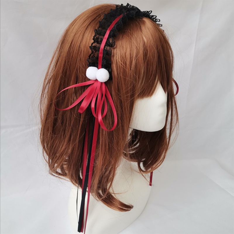 Flgo Kẹp Tóc Ruy Băng Dài Đính Nơ Bằng Lông Xù Phối Ren Dành Cho Hóa Trang