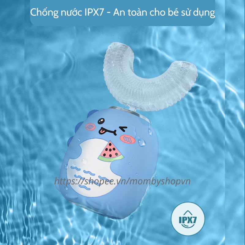 Bàn chải điện cho bé DINO, bàn chải đánh răng điện chữ U silicon cao cấp siêu mềm, phù hợp cho trẻ từ 2 tuổi