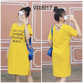 Đầm suông cổ tim sau lưng chéo dây