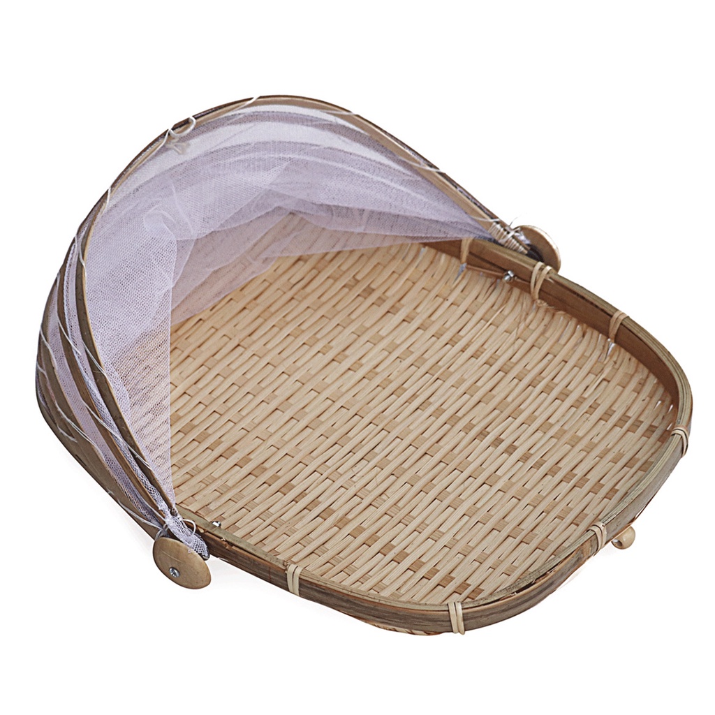 Giỏ Đựng Trái Cây / Thực Phẩm Đan Lưới Bằng Tre Chống Ruồi Tiện Dụng