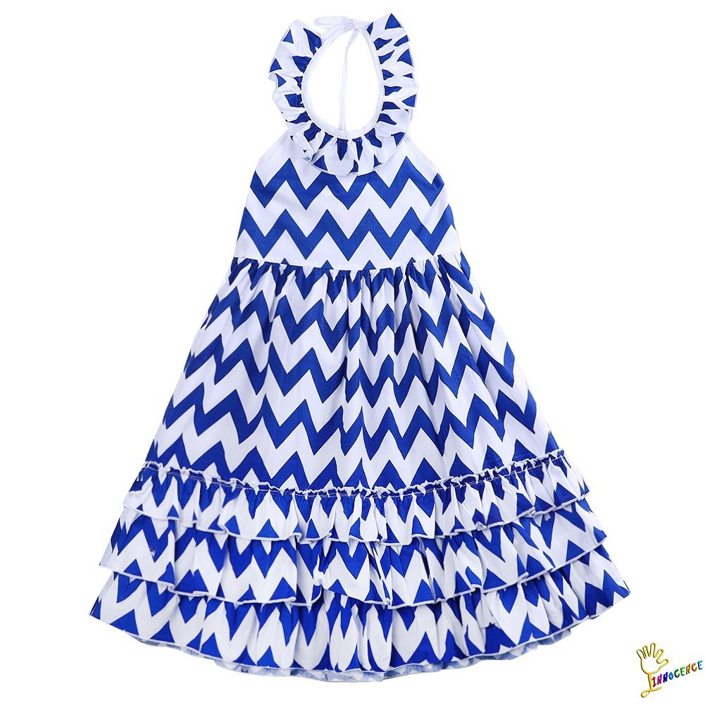 ❤XZQ-Fashion Kids Girls Maxi Long Party Dress Boho Stripe Summer Beach Sundress 2-8 Years
