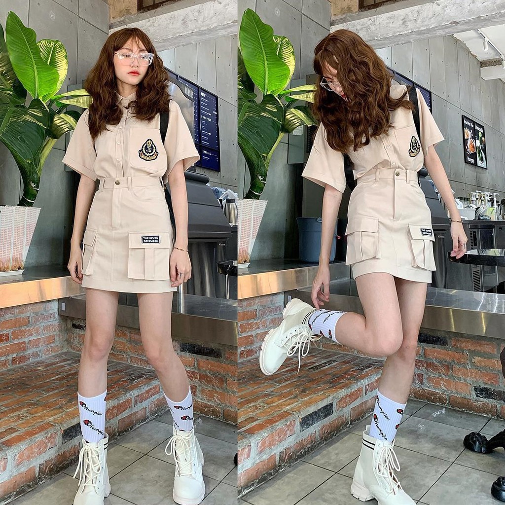 Chân Váy Ngắn Nữ Túi Hộp Phong Cách