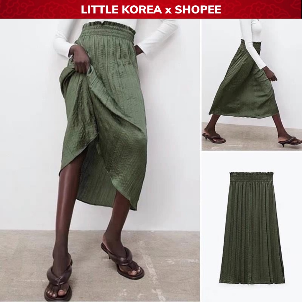 Chân Váy Đầm Nữ Cạp Chun Dập Ly Dáng Dài - LITTLE KOREA