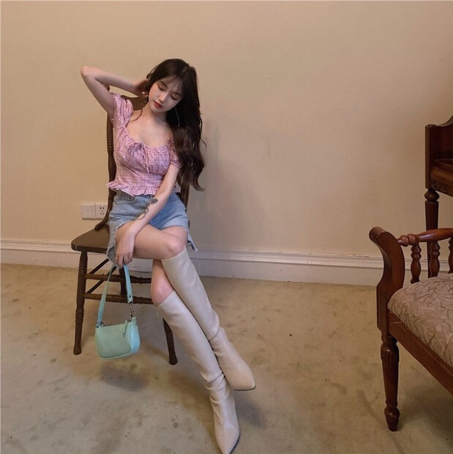 Áo crotop sọc tay phồng ulzzang