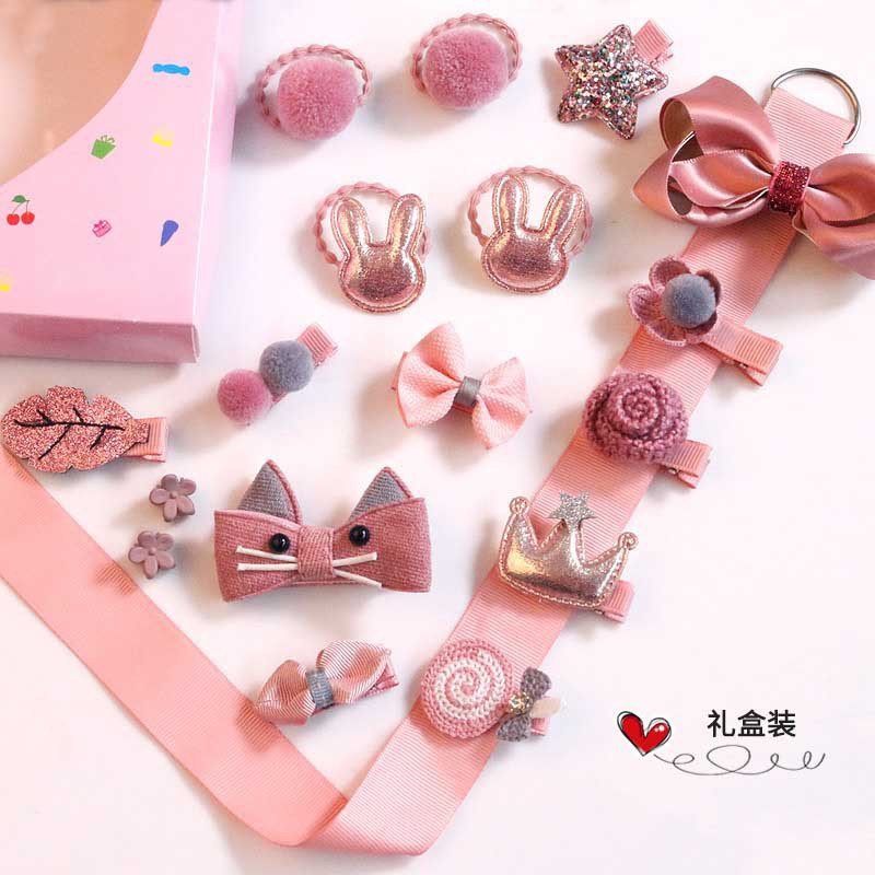 Set kẹp tóc kèm hộp và dây cột tóc,cho bé gái nhiều màu kẹp hộp