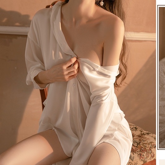 Áo Sơ Mi Ngủ Lụa Lạnh Màu Trắng Plus Size Quyến Rũ Phong Cách Bạn Trai Cho Nữ Love Rosie V20 | BigBuy360 - bigbuy360.vn