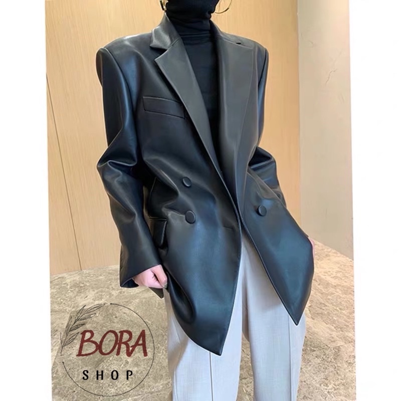 Áo khoác da blazer nữ Hàn Quốc BORA SHOP túi giả ngực order