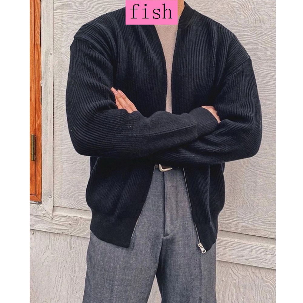 Áo khoác cardigan dệt kim màu trơn đơn giản dễ phối đồ thời trang thu đông kiểu Hàn Quốc / Nhật Bản cho nam