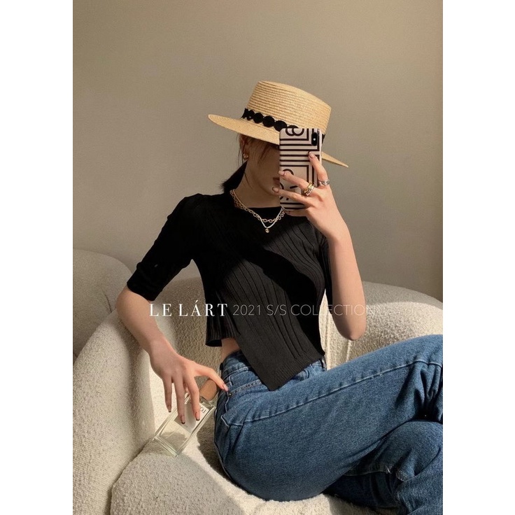 Áo Dệt Kim Tay Ngắn Màu Trơn Thiết Kế Xẻ Tà Thời Trang Mùa Hè Mới Cho Nữ