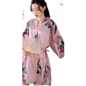 Áo khoác đi biển kiểu Kimono in họa tiết hoa có dây buộc eo thời trang cho nữ