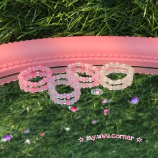 Nhẫn hạt cườm trong suốt hoa cúc, nhẫn bạc ulzzang hàn quốc hot trend