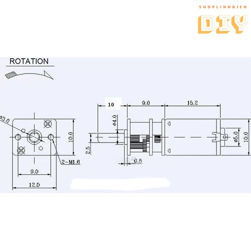 Động cơ giảm tốc N20 - DC 3V~12V, Tốc độ 60 vòng/phút (5V)