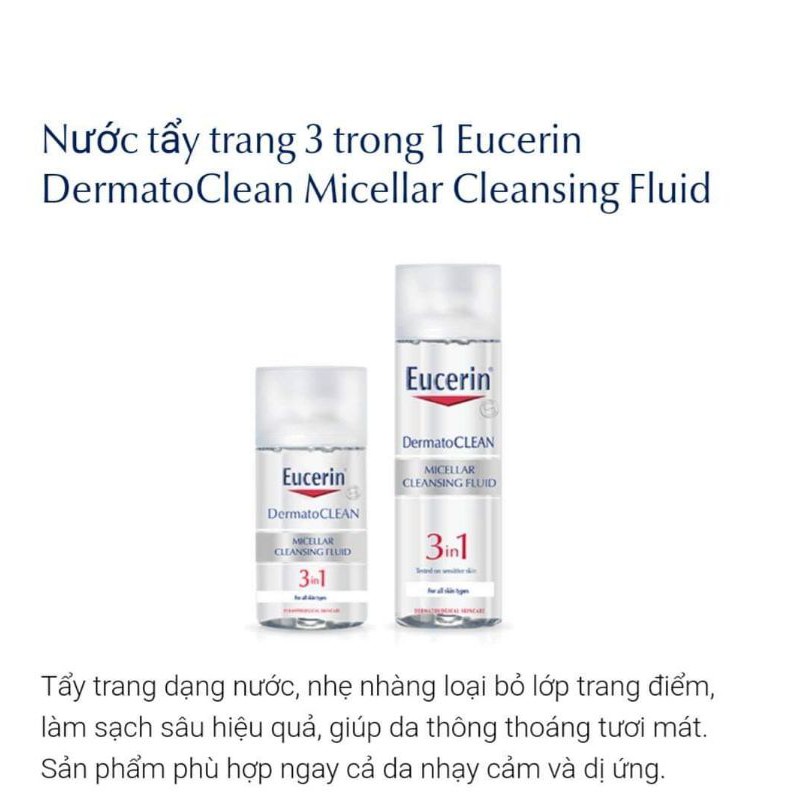 Nước Tẩy Trang 3 Trong 1 Eucerin DermatoClean Micellar Cleansing Fluid da nhạy cảm