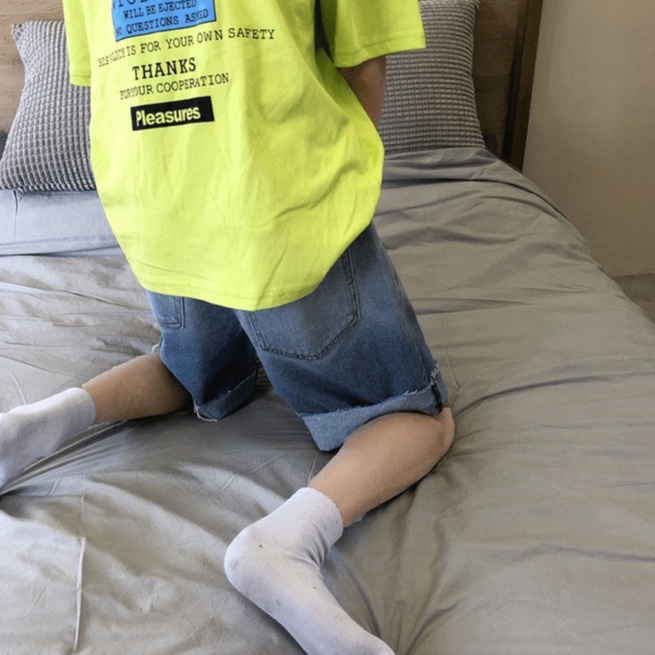 Quần Short Jean Unisex Thời Trang quần ống suông from rộng quần short jean nam phong cách Hàn Quốc quần thun ngắn