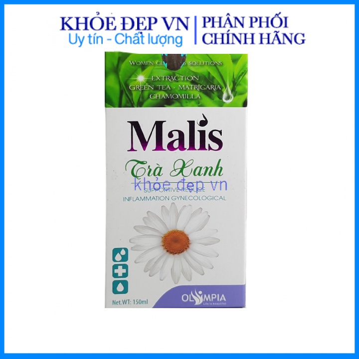 Dung dịch vệ Malis trà xanh, làm sạch, kháng khuẩn, ngăn mùi, hỗ trọ giảm viêm nhiễm phụ khoa – Chai 150ml