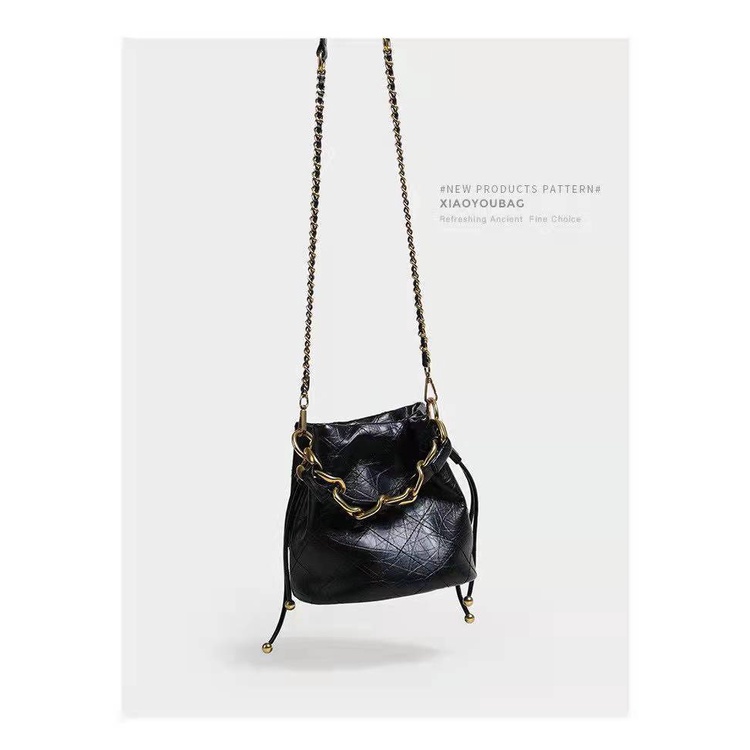 Túi Xách Bucket Mini Phối Dây Xích Thời Trang Dành Cho Nữ